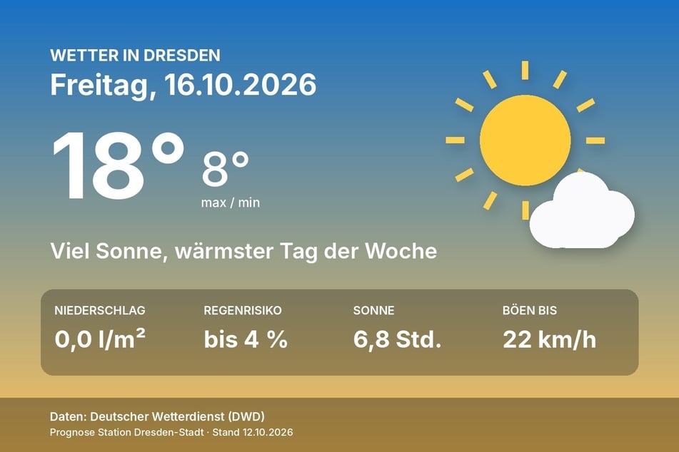 Das Wetter in Dresden am Freitag, 16. Oktober, auf einen Blick.