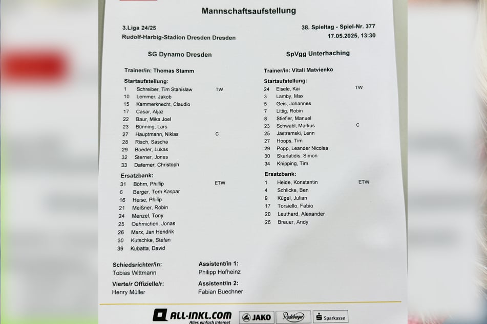 Die Aufstellungen für das heutige Spiel.
