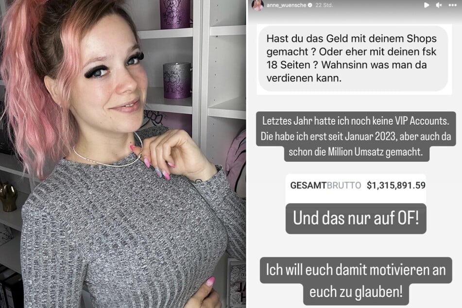 In ihrer Instagram-Story veröffentlicht Anne Wünsche ihren lukrativen Umsatz.