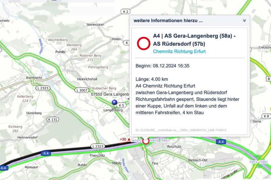 Über rund vier Kilometer erstreckt sich der Stau am späten Sonntagnachmittag auf der A4.