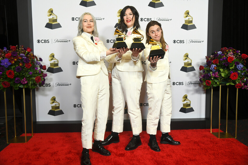 Phoebe Bridgers, Lucy Dacus, and Julien Baker of boygenius won the Best Rock Performance and Best Rock Song awards for Not Strong Enough and the Best Alternative Music Album award for The Record at the 66th Grammy Awards.