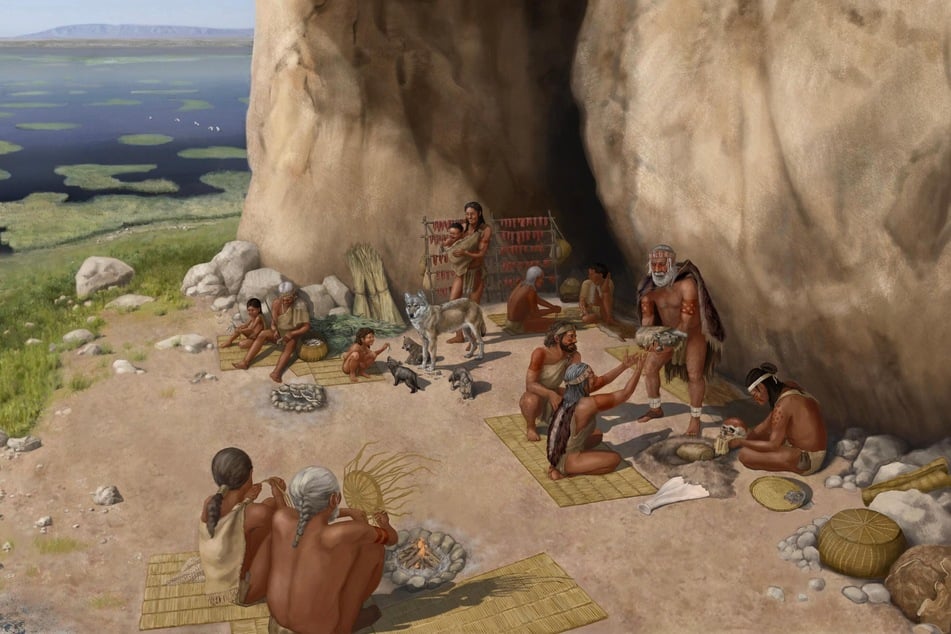 Eine Rekonstruktion von Pınarbaşı vor etwa 15.800 Jahren von Kathryn Killackey, basierend auf Erkenntnissen aus archäologischen Ausgrabung.