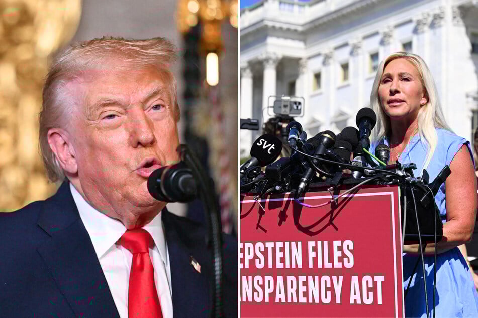In a recent social media post, Marjorie Taylor Greene (r) accused President Donald Trump (l) of trying to cover up the Jeffrey Epstein scandal.