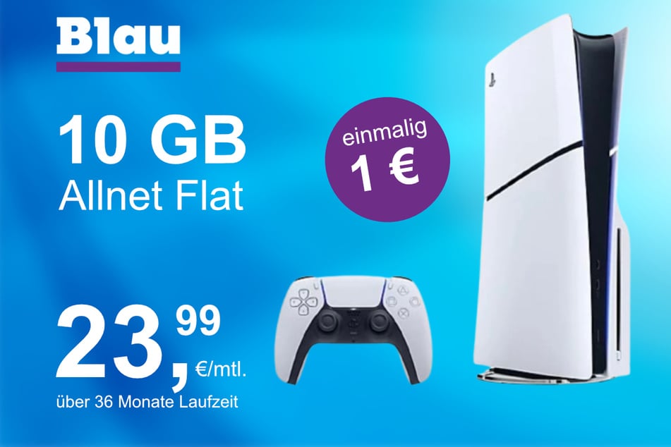 Die PS5 Digital Slim Edition im Blau Allnet S inkl. 10 GB für einmalig nur 1 Euro.