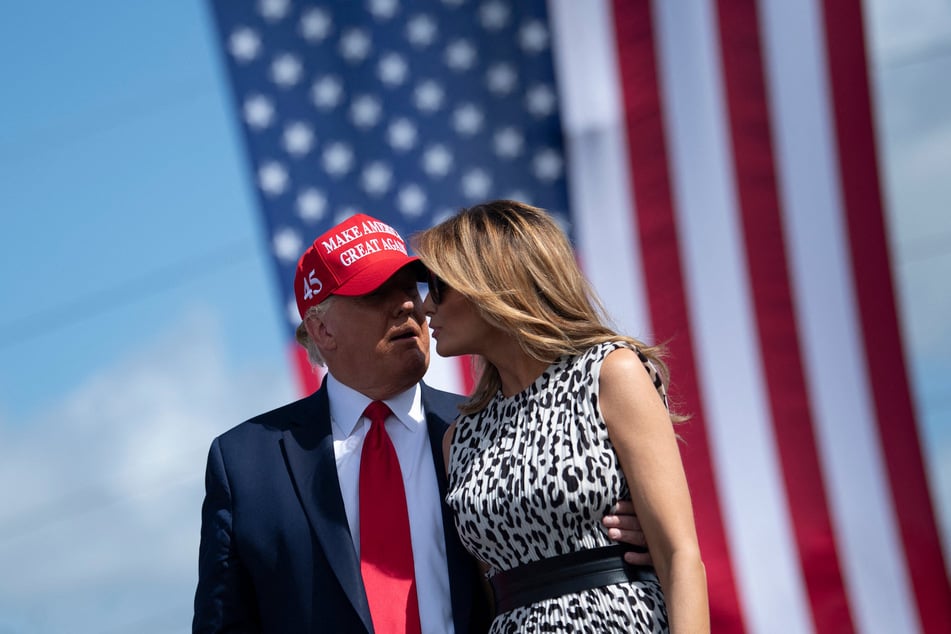 Donald and Melania Trump on stage at the Make America Great Again rally in Tampa, Florida on October 29, 2020.
