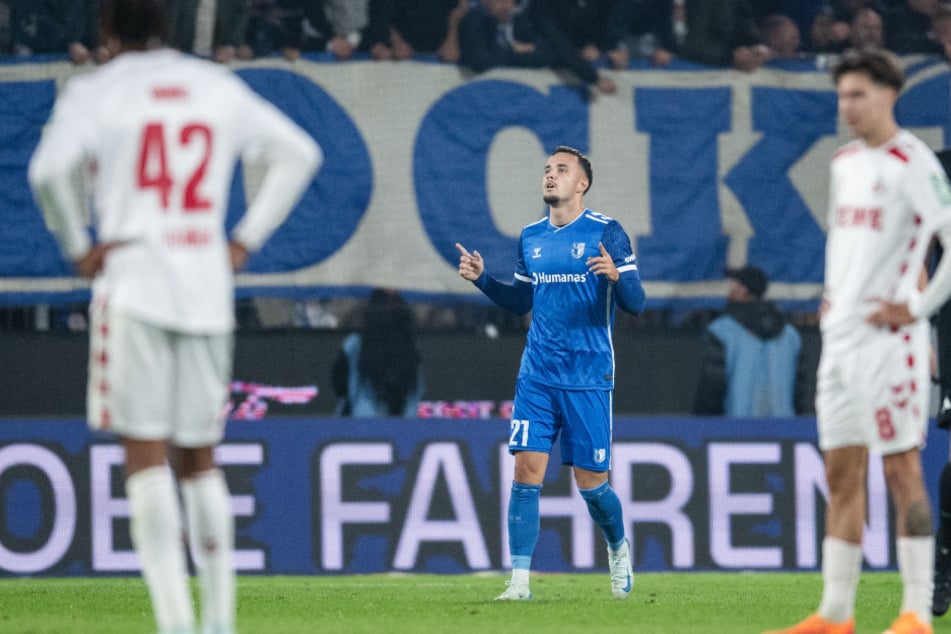 Mittelfeldspieler Falko Michel (23, Mitte) traf in der 25. Minute für den FC Magdeburg.