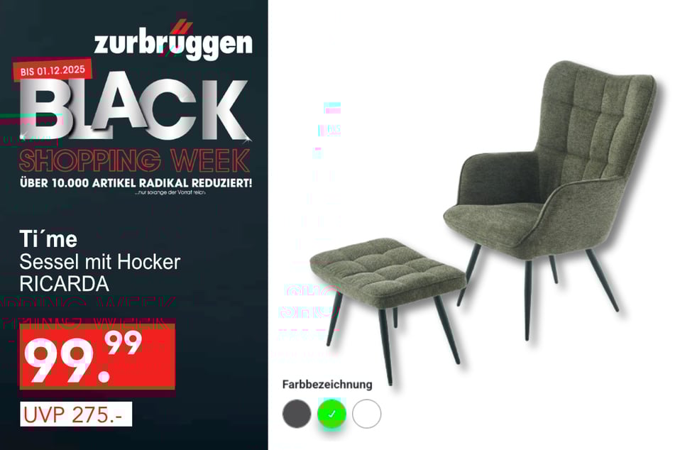 Der Sessel mit Hocker RICARDA
für 99,99 statt 275 Euro.