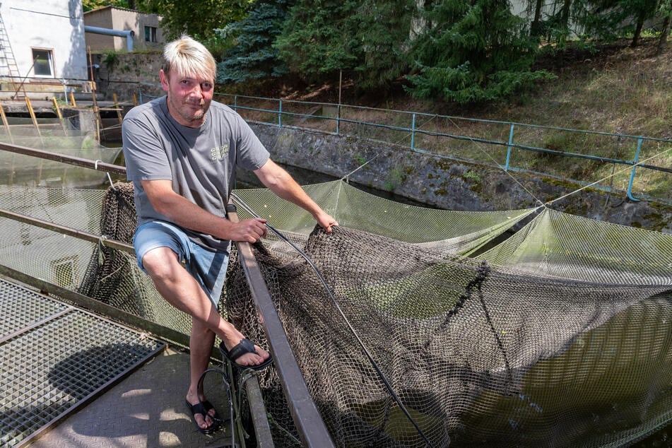 Fischzüchter Matthias Schnek (53) am leeren Teich.