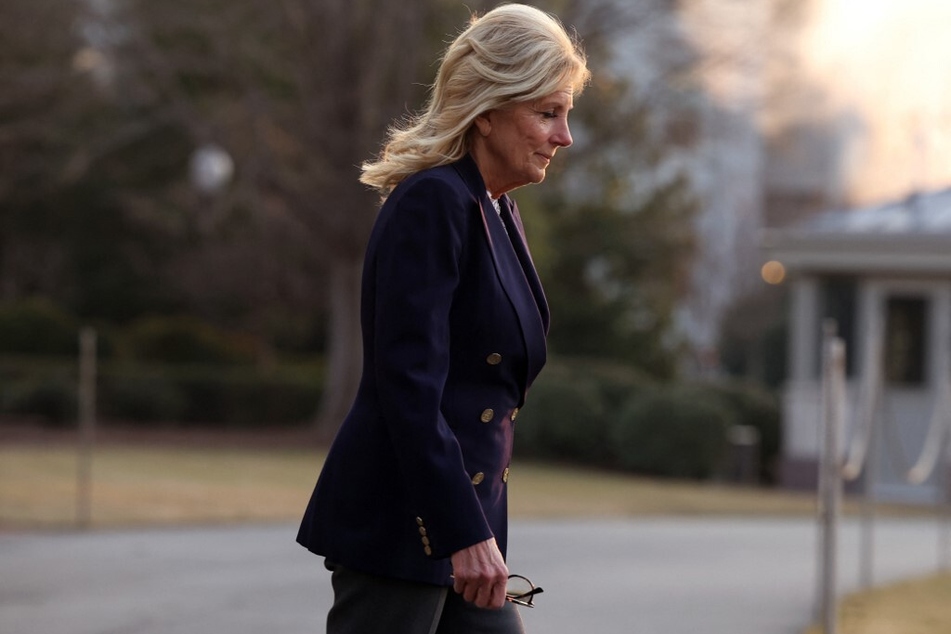 First Lady Jill Biden departs the White House on January 11, 2023, to travel to Walter Reed National Military Medical Center to undergo skin cancer treatment.