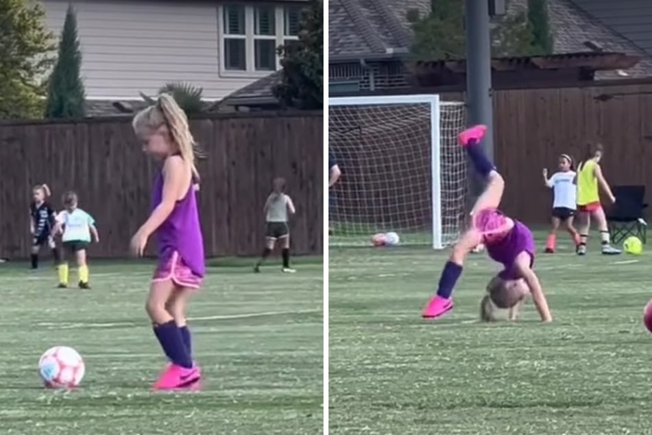 Soccer youngster flaunts show-stopping gymnastics routine mid-practice