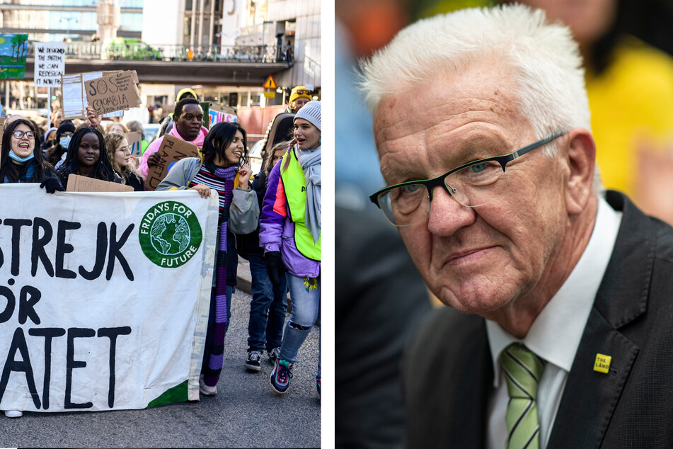 Das Foto zeigt einen Klimastreik in Stockholm und Winfried Kretschmann (74, Bündnis 90/Die Grünen, rechts), dem das Thema Klimaschutz sehr am Herzen liegt.