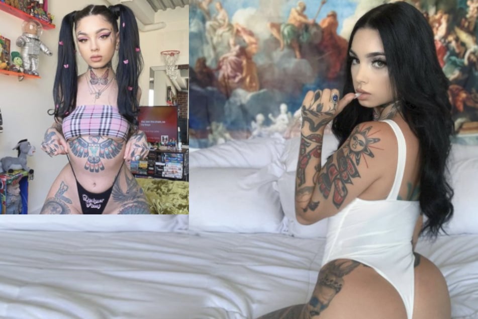 Everyone is looking between this tattoo model's legs – but not for the reason you might think!
