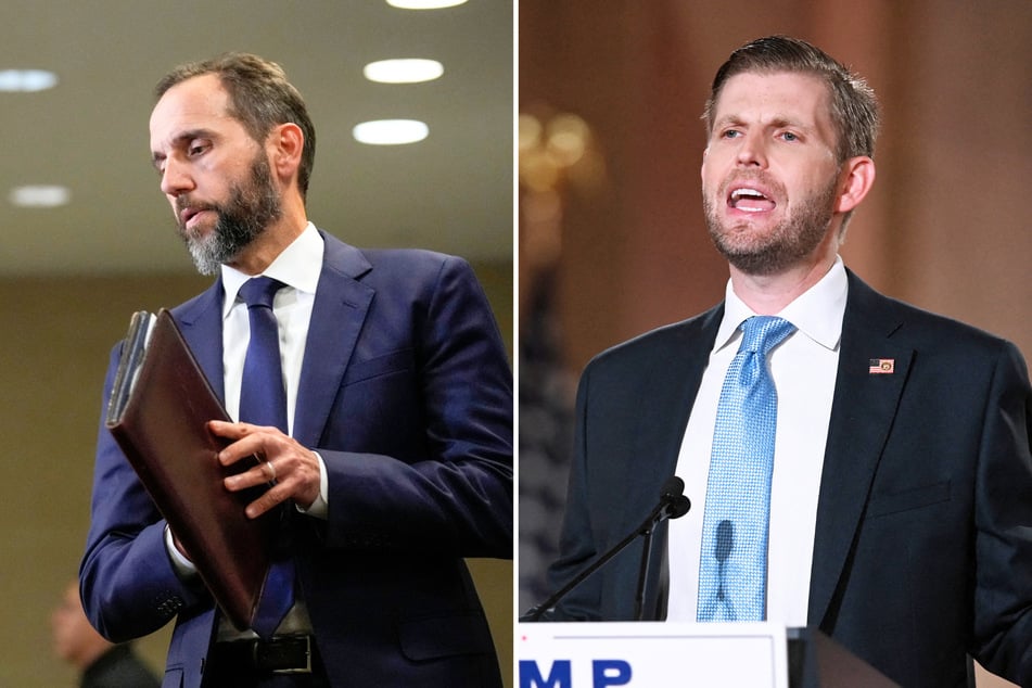 During a recent interview, Donald Trump's son Eric (r.) pushed the false claim that special counsel Jack Smith planted evidence during a raid of their home.