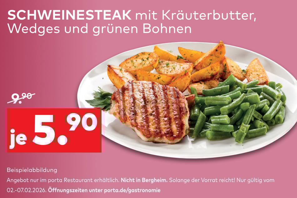 Stark reduziert wurde der Preis vom Schweinesteak mit leckeren Beilagen.