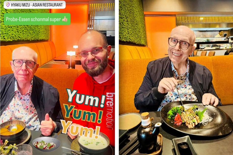 Reiner Calmund (76, l.) ließ es sich gemeinsam mit Kumpel Fabian Biastoch im Magdeburger "Hyaku Mizu" schmecken.