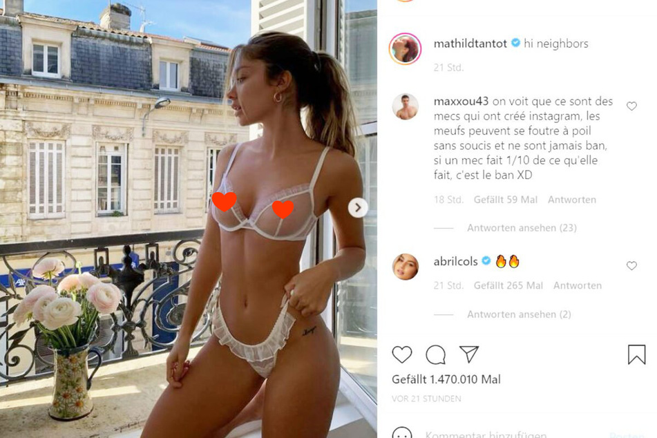 Fans can clearly see Mathilde Tantot's nipples in this Instagram post.