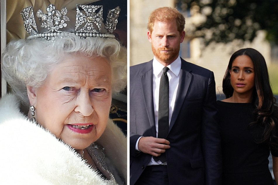 Queen Elizabeth II. (†96, l.) soll sich über Prinz Harrys (39) und Herzogin Meghans (42) eigenmächtige Namenswahl geärgert haben.