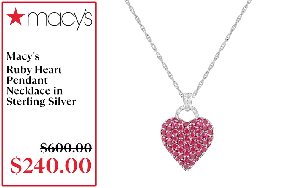 Macy's Ruby Heart Pendant Necklace in Sterling Silver