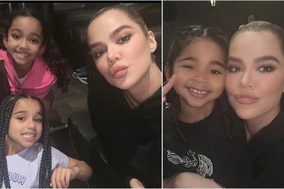 Khloé Kardashian (r) spent the day getting "trolled" with her daughter and nieces.