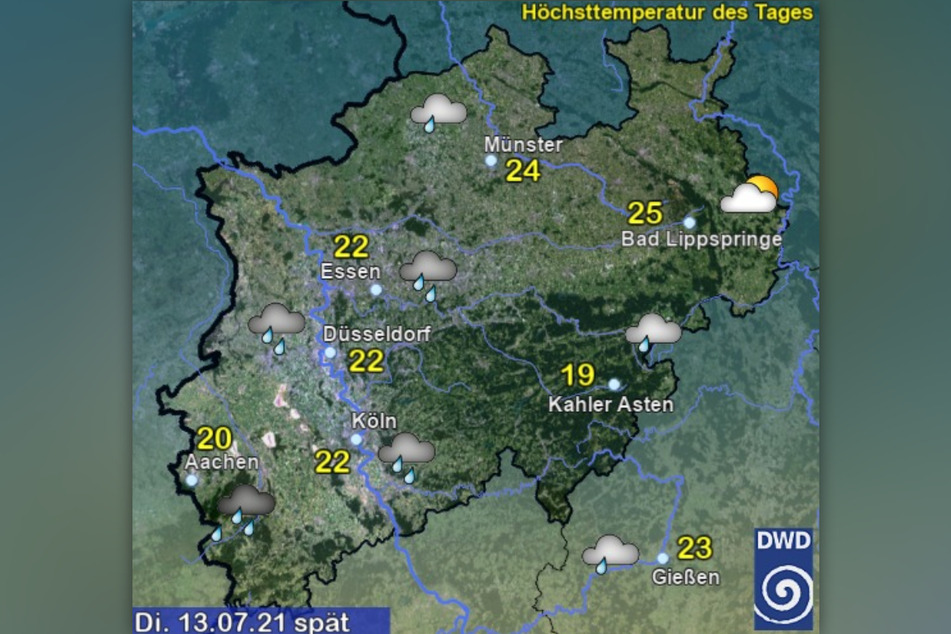 Der Dienstag endet in NRW laut einer Wetter-Prognose verregnet.