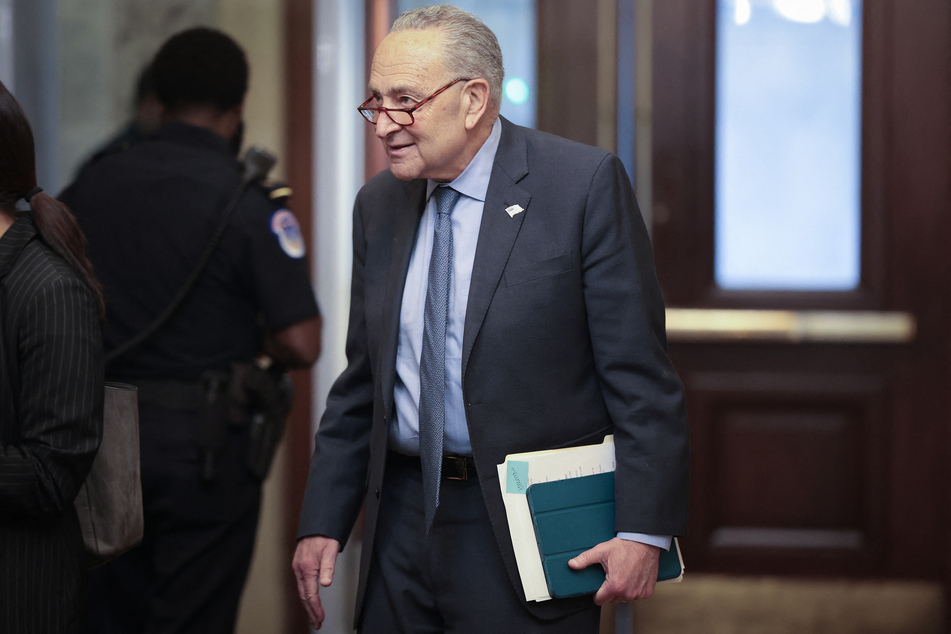 Senate Majority Leader Chuck Schumer (D-NY) arrives at the Capitol on Wednesday in Washington, DC.