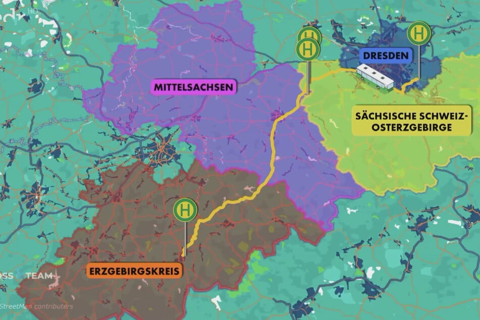 Der Bus durchfährt drei Landkreise. Das Problem liegt an der Grenze Mittelsachsens zur Sächsischen Schweiz-Osterzgebirge.