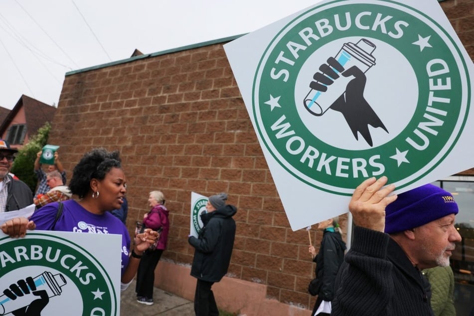 Starbucks Workers United were joined in solidarity by various unions as they held a rally outside a Staten Island store in New York City.