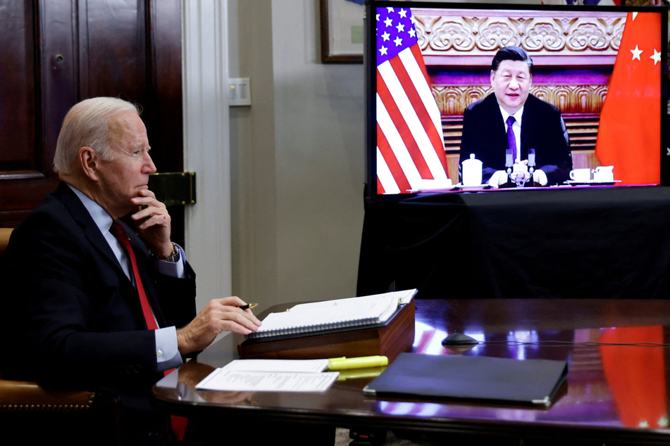 President Joe Biden speaking to Chinese leader Xi Jinping via video conference in November 2021.