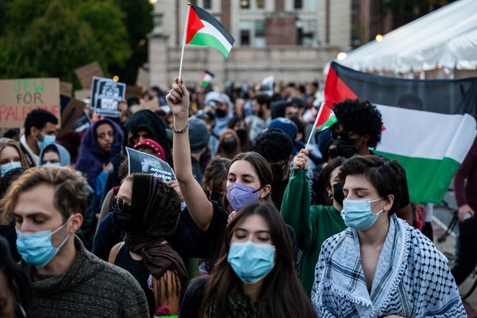 Columbia University students rally for a permanent ceasefire in Gaza and Palestinian liberation.