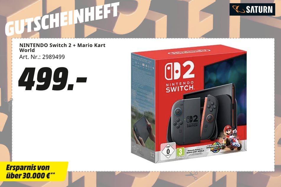 Nintendo Switch 2 (inklusive Mario Kart World) für 499 Euro.