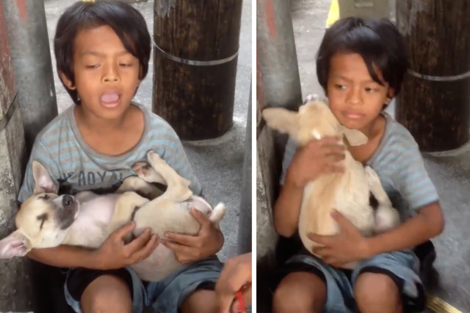 Eine Touristin filmte diesen Jungen, wie er seinem Hund ein Schlaflied sang.