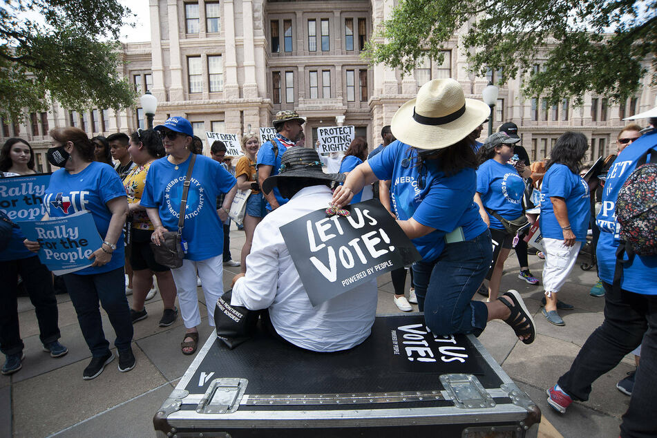 June 2021: Texas voters rally at the south steps of the Texas State Capitol to demand voter protections.