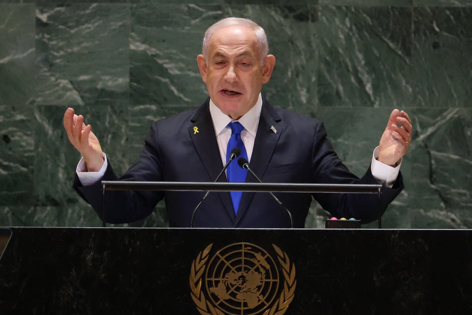 Israeli Prime Minister Benjamin Netanyahu speaks during the 79th Session of the United Nations (UN) General Assembly at UN headquarters in New York City on Friday.