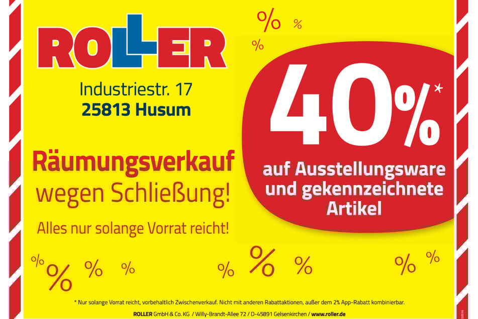 Während des Räumungsverkaufs bei ROLLER in Husum warten exklusiv 40 Prozent Rabatt¹ beim Möbelkauf.