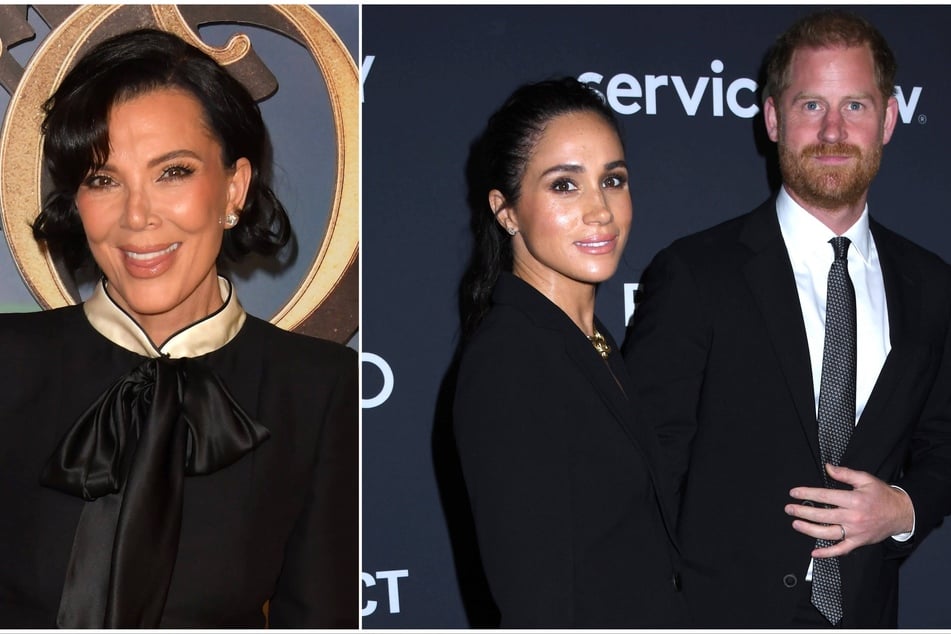 Prince Harry (r.) and Meghan Markle were spotted at Kris Jenner's (l.) 70th birthday bash on Saturday night.