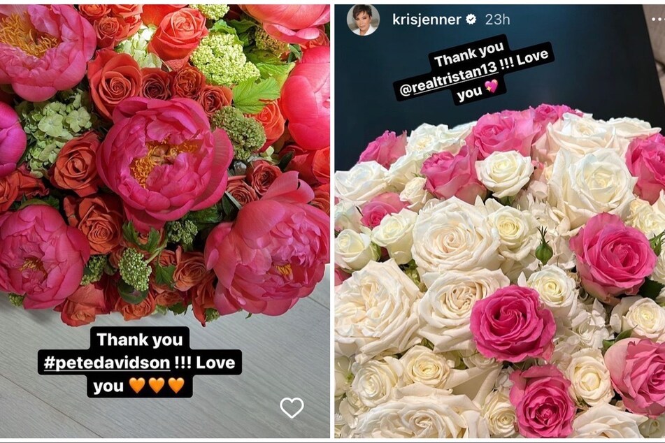 Kris Jenner received a plethora of flowers from her family and friends, but most interestingly also from Tristan Thompson (r.) and Pete Davidson.