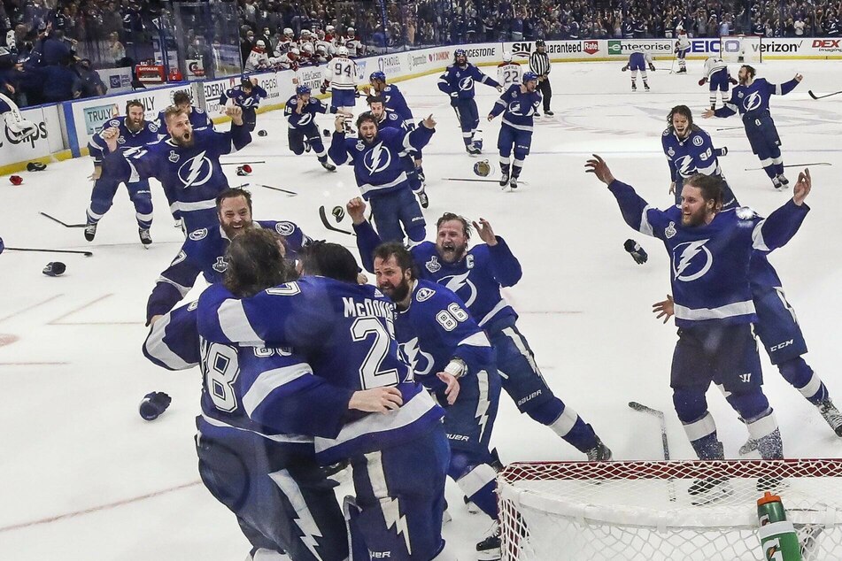 The Lightning celebrate their second-straight Stanley Cup championship, beating the Canadiens in five games, in July of 2021.