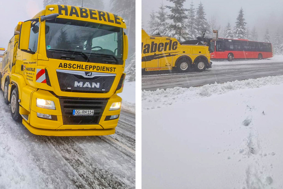 Wintereinbruch im Schwarzwald: Linienbus bleibt stecken