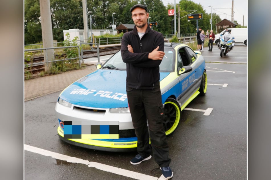 Robert Herrmanns (35) bekam beim Tuningtreffen Ärger wegen seines Opel mit Polizeifolie.