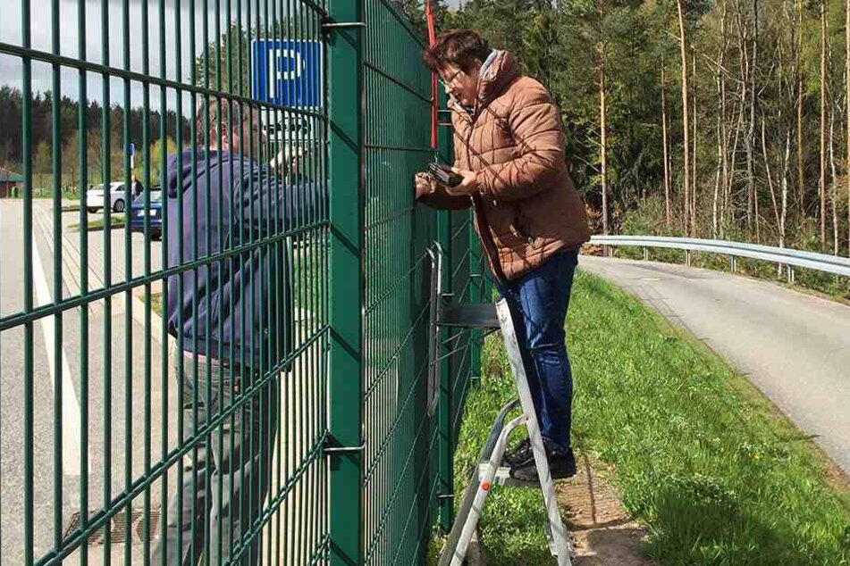 Betreiberin Christina Wagner widersetzt sich dem Verbot und verkauft weiter ihre Bratwürste über einen zwei Meter hohen Zaun.