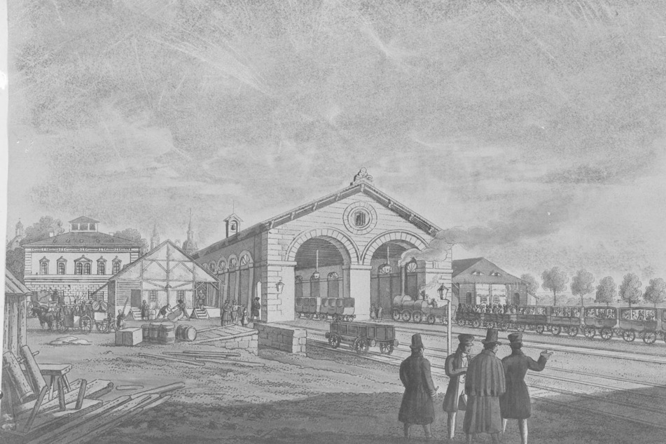 Der Alte Leipziger Bahnhof bei seiner Eröffnung 1839.