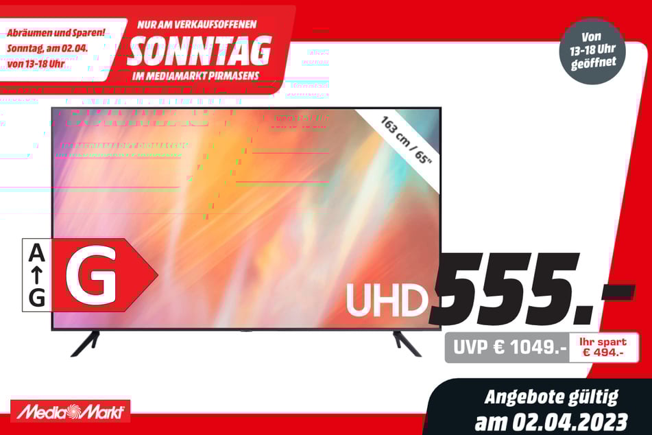 65-Zoll Samsung-Fernseher für 555 statt 1.049 Euro.