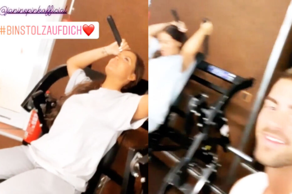 Tobi hat seine Janine mit ins Fitnessstudio genommen, doch die "Promi Big Brother"-Gewinnerin muss noch ein wenig üben...