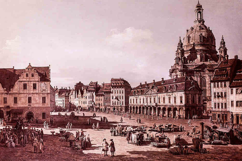 Canalettos Blick auf den Neumarkt zu Dresden von der Moritzstraße aus.
