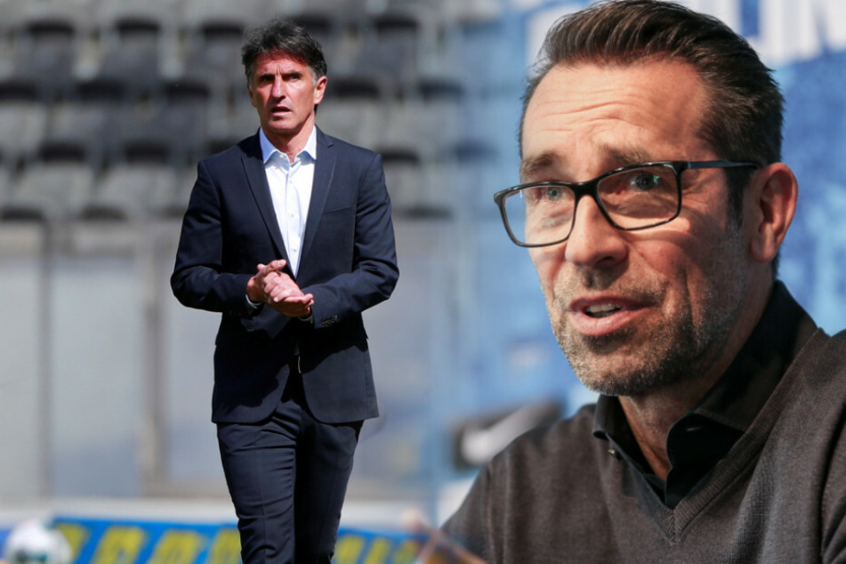 Bruno Labbadia (l) und Michael Preetz (r) wollen Hertha BSC weiter nach oben bringen.