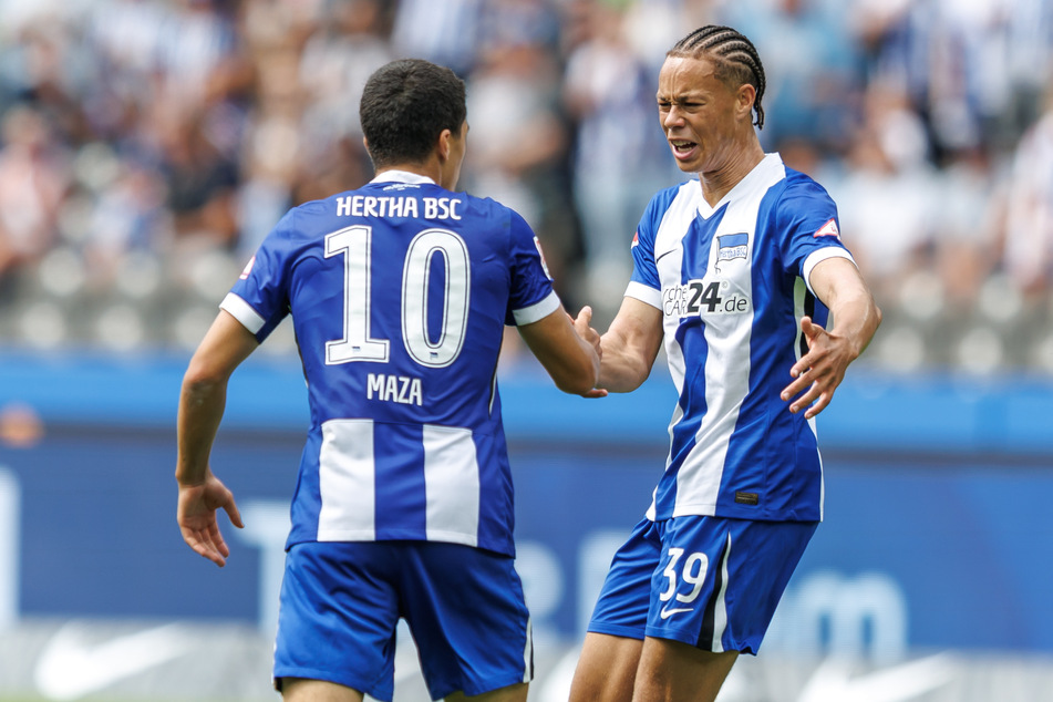 Maza (l.) ließ die Hertha-Fans im Olympiastadion noch einmal hoffen.