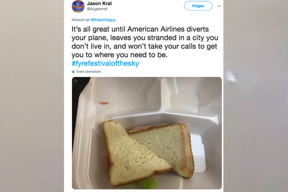 Auf Twitter beschwerte sich Jason Kral über die schlechter Erreichbarkeit von American Airlines - und diesen Sandwich!
