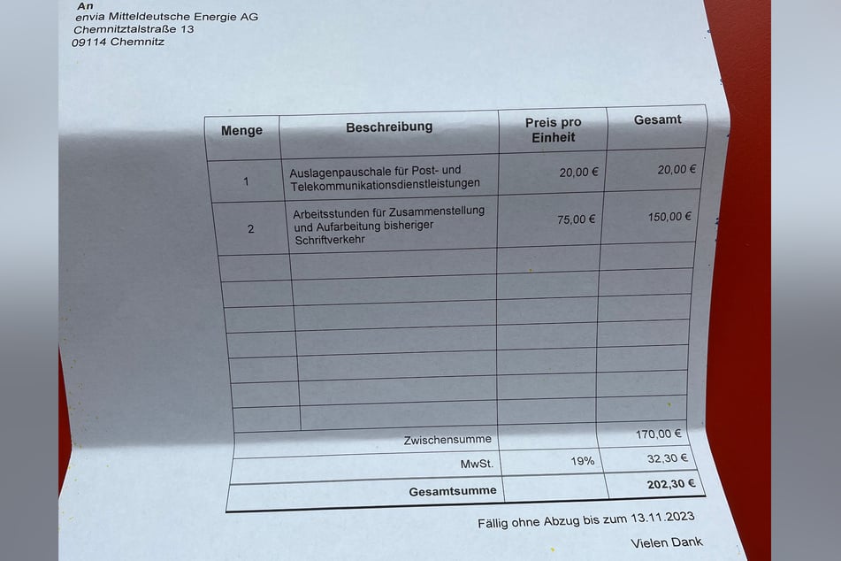 Diese Rechnung bekam "enviaM" von ihren Kunden Markus L. zugeschickt.