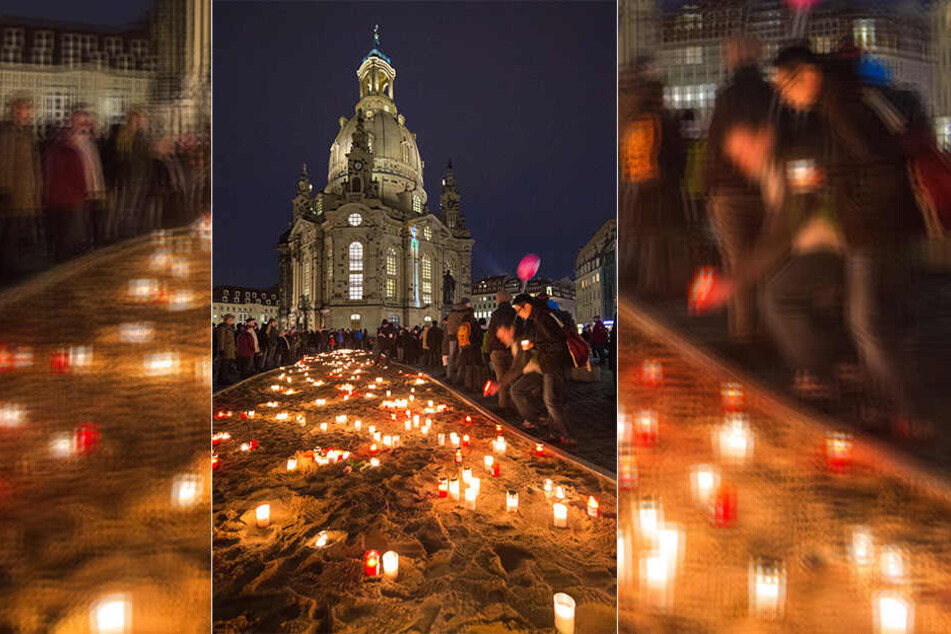 Am Neumarkt vor der Frauenkirche können wieder Kerzen angezündet werden.