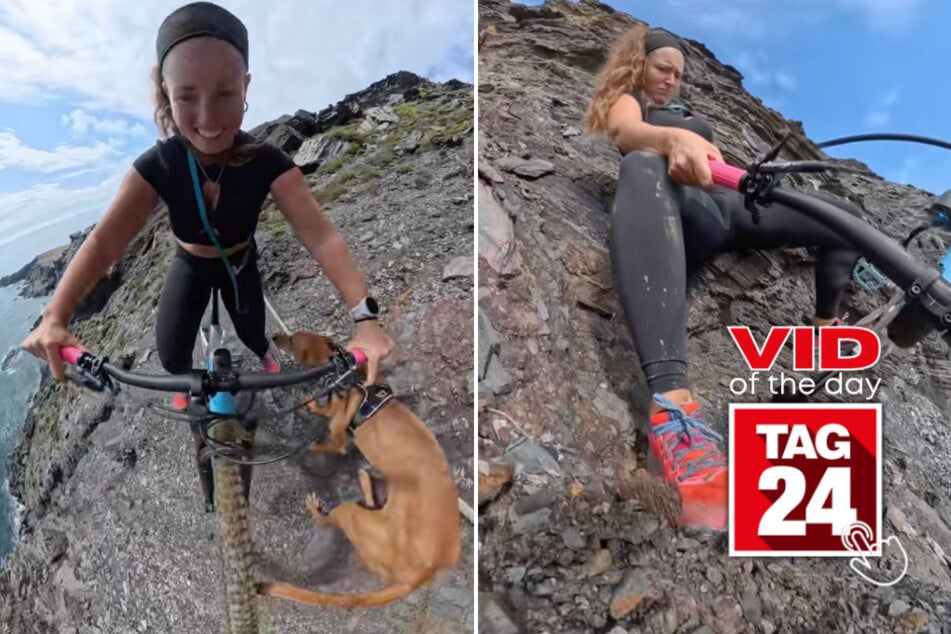 viral videos: Viral Video of the Day for March 12, 2026: Woman nearly tumbles down mountain while greeting her dog